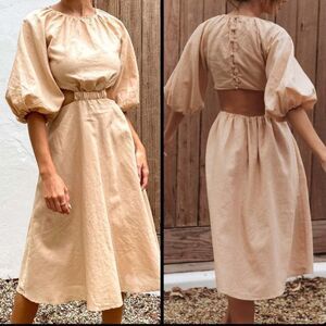 Petal‎ & pup the keleena linen blend midi dress w/ cut out Women’s Size 8